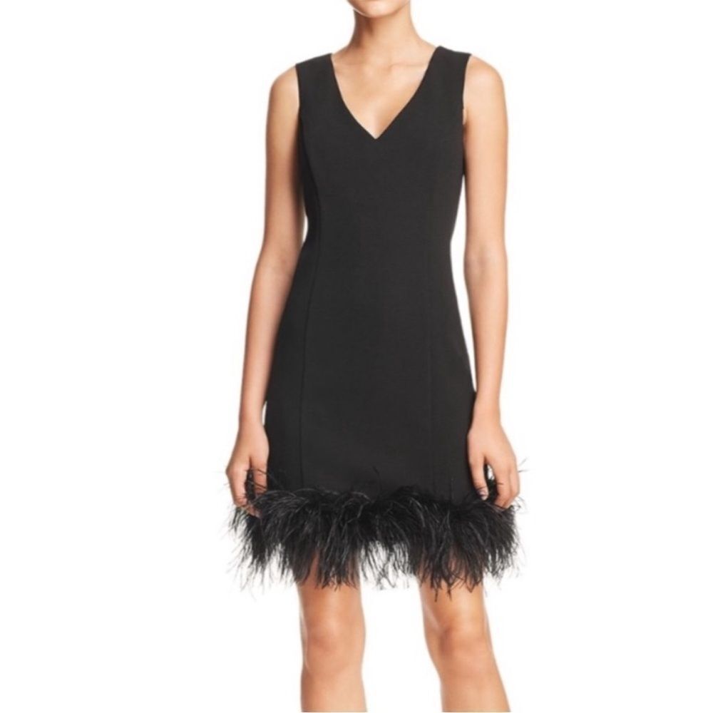 Eliza J. Black Feather Trim Sleeveless Bodycon mini dress- size 6